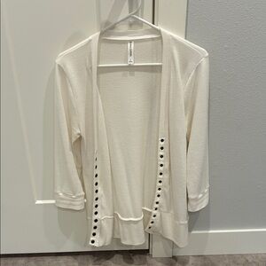 Zenana Outfitters Cream Open-Front Cardigan with Grommet Detail